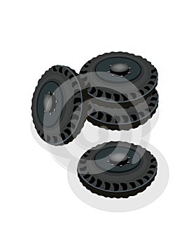 A Heap of Car Wheels Isolated on White Background.