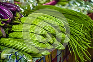 Heap of chinese bitter melon fruit (Momordica charantia)