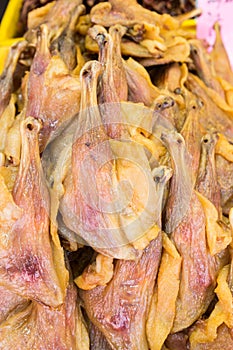 Heap of Chinese preserved waxed duck thigh