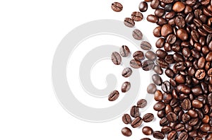 A heap of coffee beans isolated on white background.