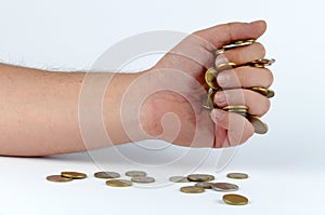 Heap of coins in the hand