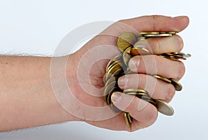 Heap of coins in the hand