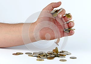 Heap of coins in the hand