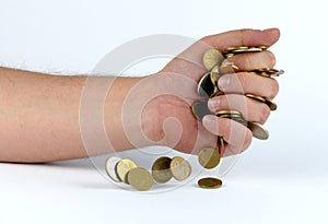 Heap of coins in the hand