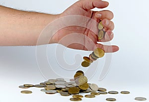 Heap of coins in the hand