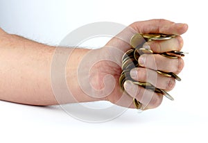 Heap of coins in the hand