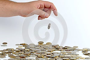 Heap of coins in the hand
