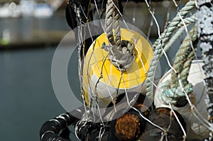 Heap of coloful lobster trap buoys