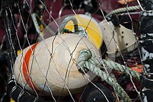 Heap of coloful lobster trap buoys