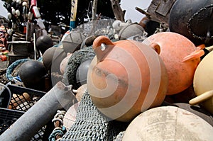 Heap of colorful buoys and fishnet - 3