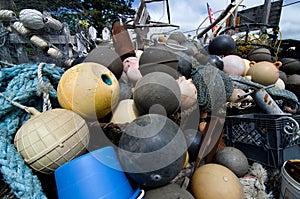 Heap of colorful buoys and fishnet - 4