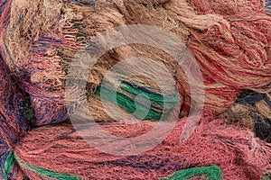 Heap of colorful fishing nets