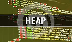 Heap concept illustration using code for developing programs and app. Heap website code with colourful tags in browser view on