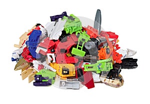 Heap of damaged incomplete toys parts
