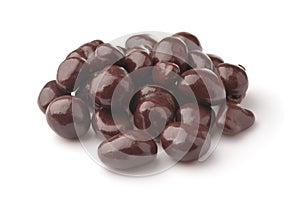 Heap of dark chocolate covered raisins