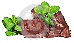 Heap of delicious black chocolate with mint