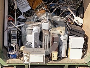 Heap of difference electronical appliances waste