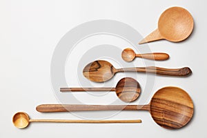 Heap of different kitchen wooden utensils cutlery