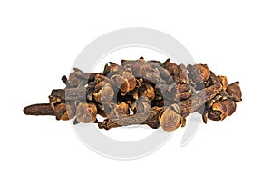 Heap of dried cloves, isolated on white background