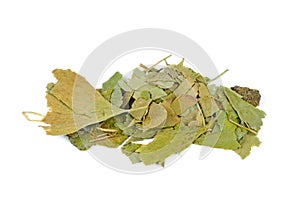 Heap of dried ginkgo leaves  ginkgo biloba  isolated on white