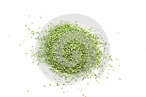 Heap of dried parsley leaf isolated on  background. Top view