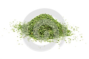 Heap of dried parsley leaf isolated on white background