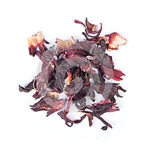 Heap of dried roselle flower tea carcade