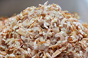 Heap of dried salted prawn, dried shrimp are shrimp that have been sun-drie.