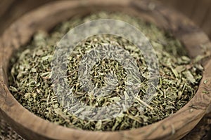Heap of dried Stevia leaves