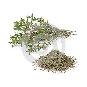 Heap of dried Thyme and fresh thyme twigs