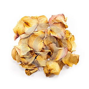 Heap of dried yellow rose petals