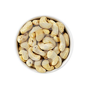 Heap of dry cashew nuts in bowl