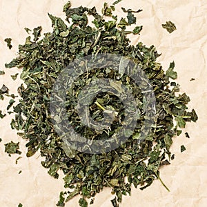 Heap of dry nettle tea leaves