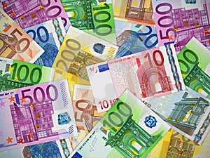 Heap of Euro banknotes photo