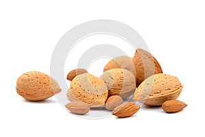 Heap of fresh almonds in shells