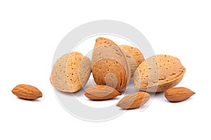 Heap of fresh almonds in shells