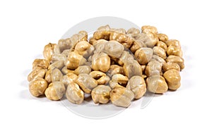 Heap of fresh cooked chickpeas isolated on white background