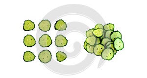 Heap of fresh cucumber slices isolated