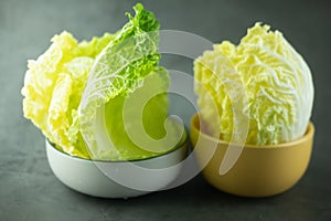 Heap fresh of green leaf iceberg lettuce for wrap Thai food in bowl