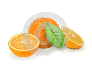Heap of fresh orange with green leaf