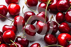 Heap of fresh ripe cherries, closeup