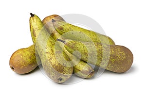 Heap of fresh whole Abate Fetel pears isolated on white background