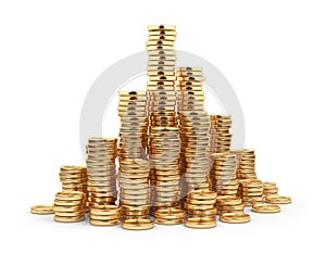 Heap gold coin 3D. Business concept. on white