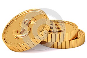 Heap of gold coins with dollar sign.