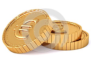 Heap of gold coins with euro sign.