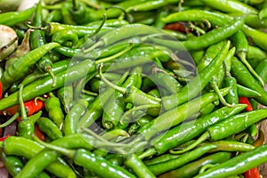 Heap of green Cayenne pepper (Capsicum annuum)