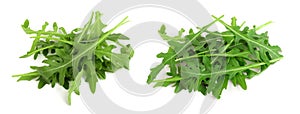 Heap of Green fresh rucola or arugula leaf isolated on white background