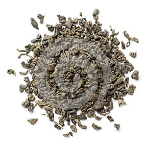 Heap of green gunpowder tea