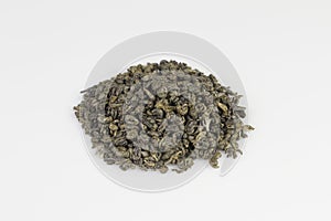 Heap of green gunpowder tea pellets