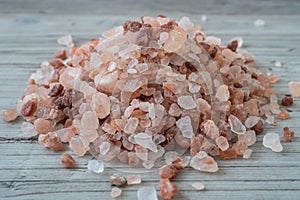 Heap of Himalayan pink salt in crystals